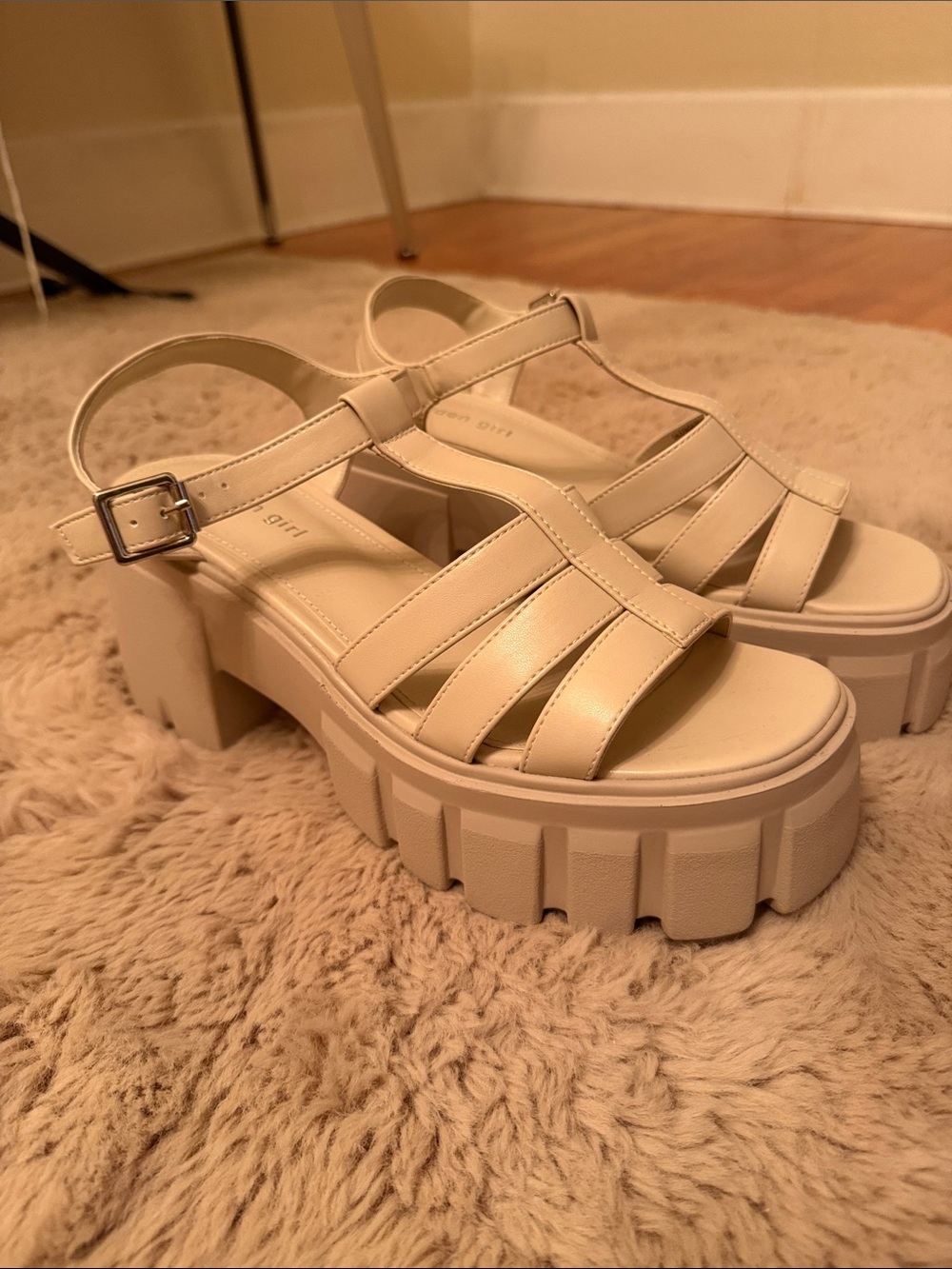 Madden Girl Cream Chunky Lug Platform Sandals